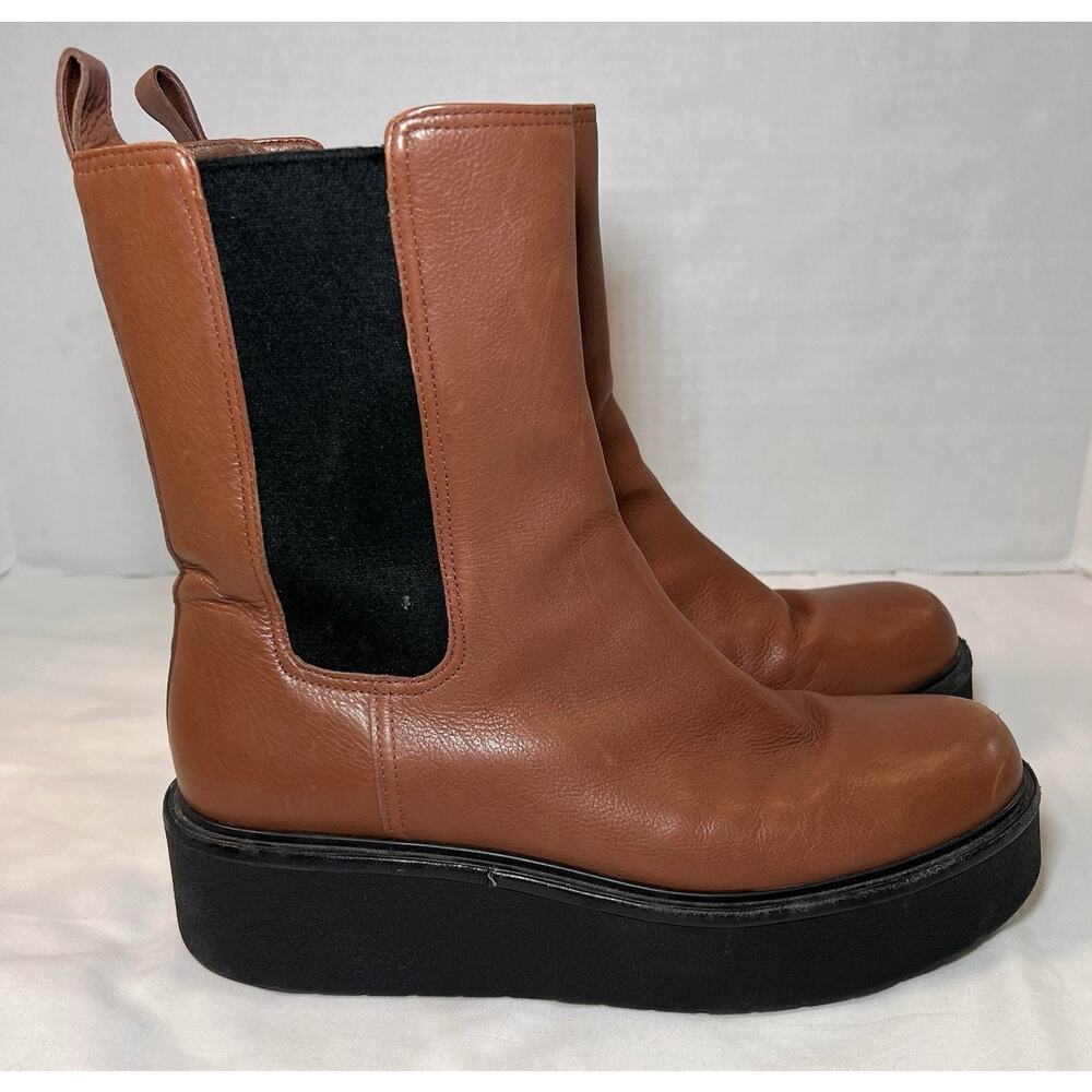 Vince Brinton Leather Boots Womens Size 9.5 Brown Leather Chelsea Platform Y2K